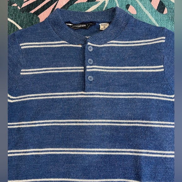 Vintage Christopher Rand Striped 3 Button Henley Knit Sweater - Picture 2 of 9